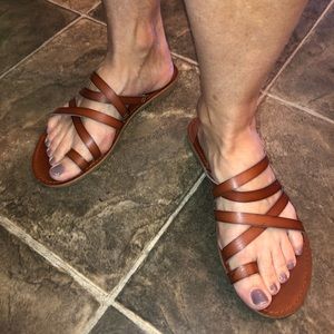 cute reddish brown flip flops
